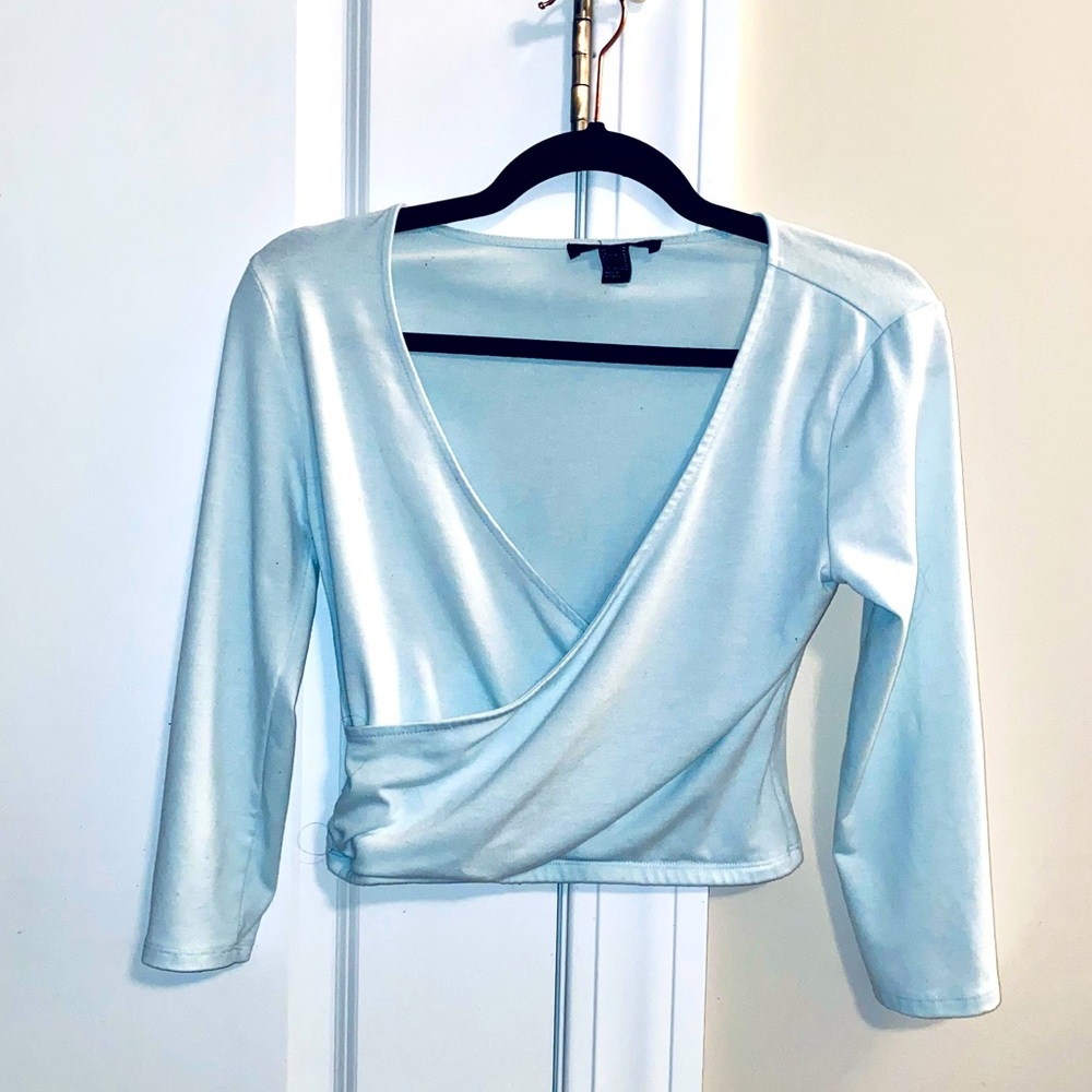 F21 Baby Blue 1/4 Sleeve Folded Front Crop Top